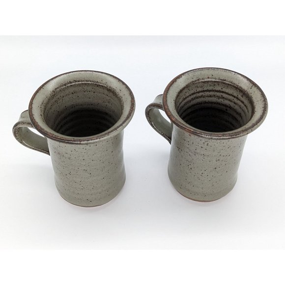 Pottery Mugs Set of 2 Stoneware Ceramic Glazed Dark Trim Grey Gray - Picture 5 of 5